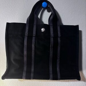 Hermes Black Briefcase with Sturdy Fabric and Rectangular Shape